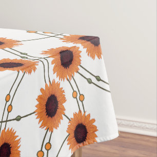 Random Art Nouveau Sunflowers Retro Floral Orange Tablecloth