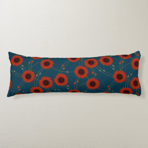 Random Art Nouveau Sunflowers Retro Floral Red Body Pillow