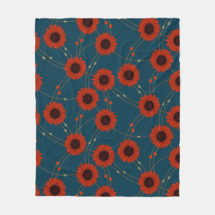 Random Art Nouveau Sunflowers Retro Floral Red Fleece Blanket