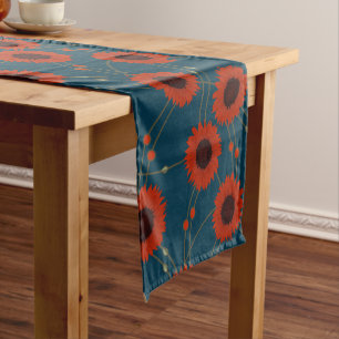 Random Art Nouveau Sunflowers Retro Floral Red Short Table Runner