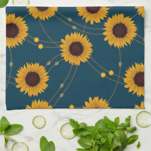 Random Art Nouveau Sunflowers Retro Floral Yellow Kitchen Towel