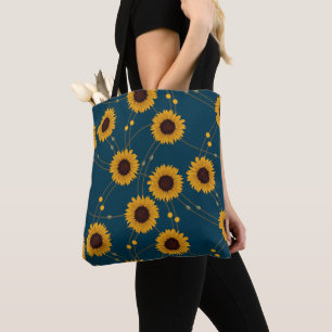 Random Art Nouveau Sunflowers Retro Floral Yellow Tote Bag