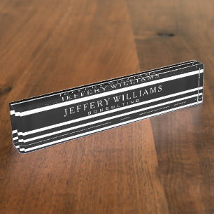 Random Black And White Modern Stripes Nameplate