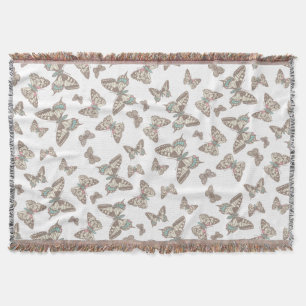 Random butterflies inked style white pattern throw blanket