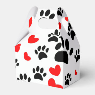 Random Cartoon Dog Paw Prints And Red Hearts Favor Box