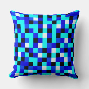 Random Chequered Pixel Art - Blue & White Throw Pillow