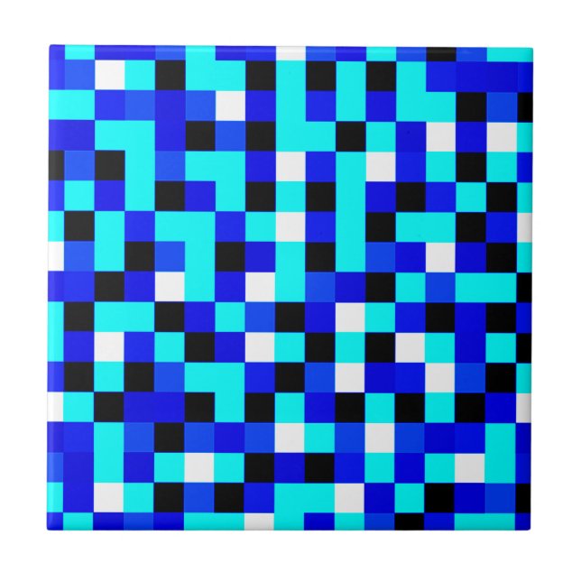 Random Chequered Pixel Art - Blue & White Tile (Front)