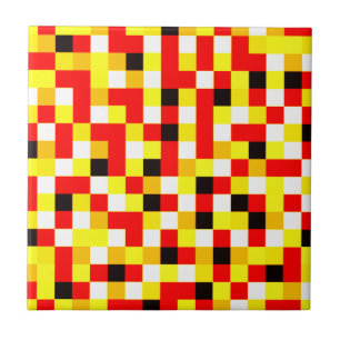 Random Chequered Pixel Art - Red & Yellow Tile