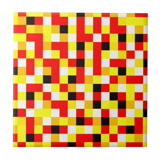 Random Chequered Pixel Art - Red & Yellow Tile (Front)
