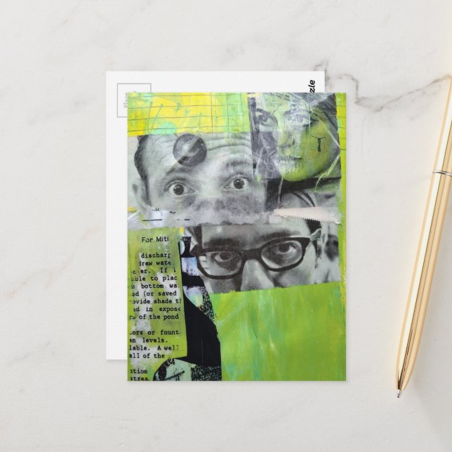 Random Collage of  Vintage Faces Postcard (Front/Back In Situ)