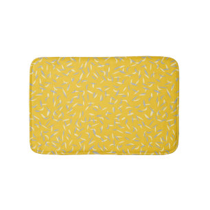Random Confetti Flecks, Mustard Yellow, Grey Bath Mat