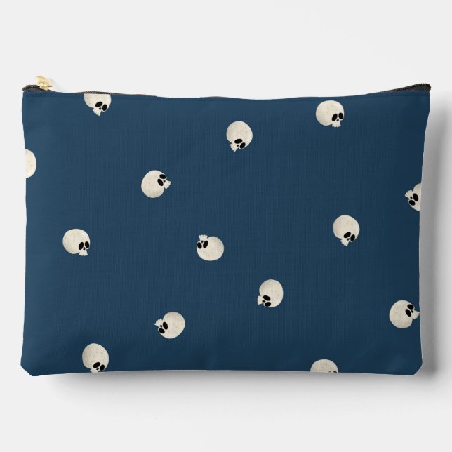 Random Cute Kawaii Skull Dots dark blue Accessory Pouch (Front)