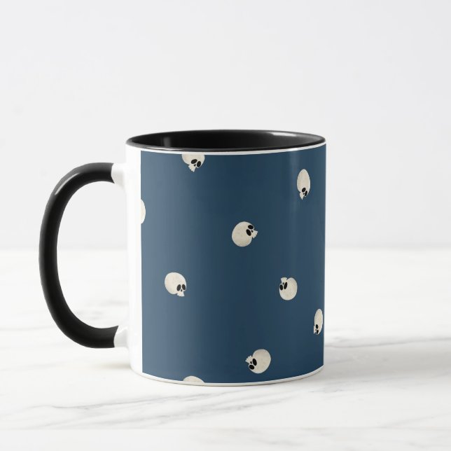 Random Cute Kawaii Skull Dots dark blue Mug (Left)
