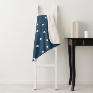Random Cute Kawaii Skull Dots dark blue Sherpa Blanket