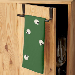 Random Cute Kawaii Skull Dots dark green Kitchen Towel