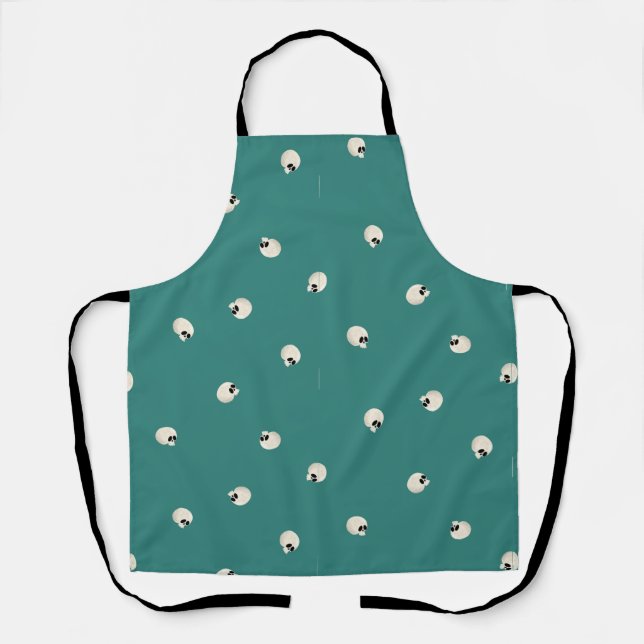 Random Cute Kawaii Skull Dots mid green Apron (Front)