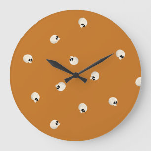 Random Cute Kawaii Skull Dots orange Large Clock
