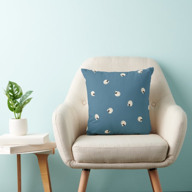 Random Cute Kawaii Skull Dots pale blue Throw Pillow (Chair)