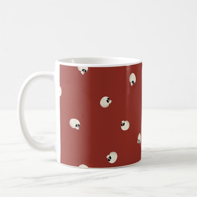 Random Cute Kawaii Skull Dots red Coffee Mug (Left)