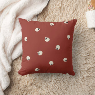 Random Cute Kawaii Skull Dots red Throw Pillow