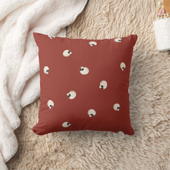 Random Cute Kawaii Skull Dots red Throw Pillow (Blanket)