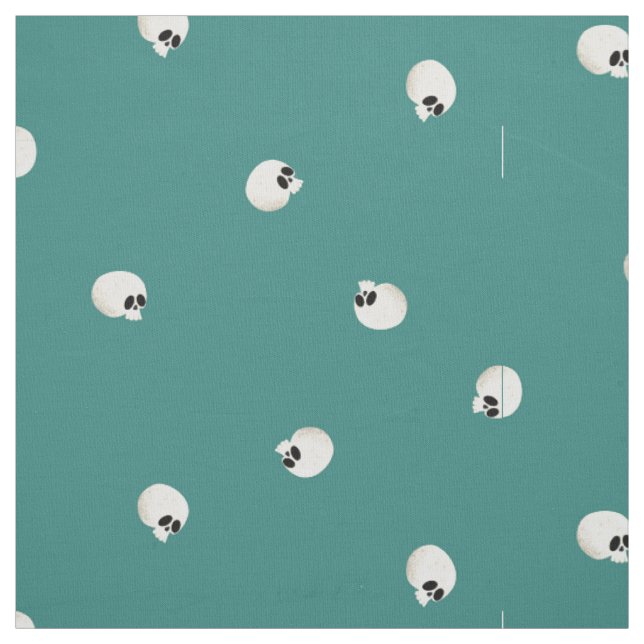 Random Cute Kawaii Skull Dots Turquoise Fabric (Swatch)