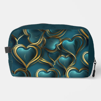 RANDOM DARK TEAL AND GOLD HEARTS DOPP KIT