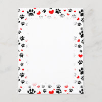 Random Dog Paw Prints And Red Hearts Border