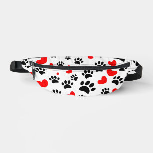 Random Dog Paw Prints And Red Hearts Fanny Pack