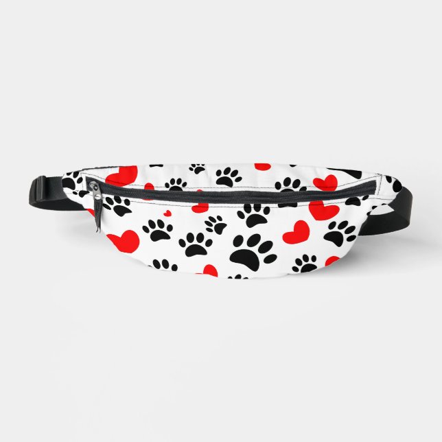 Random Dog Paw Prints And Red Hearts Fanny Pack (Front)