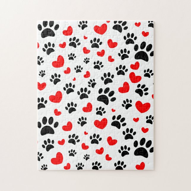 Random Dog Paw Prints And Red Hearts Jigsaw Puzzle (Vertical)