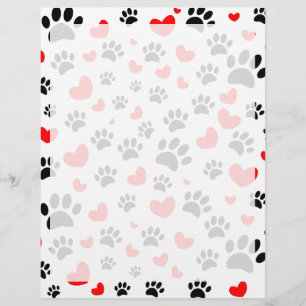 Random Dog Paw Prints And Red Hearts Letterhead