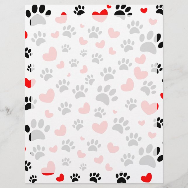 Random Dog Paw Prints And Red Hearts Letterhead (Front)