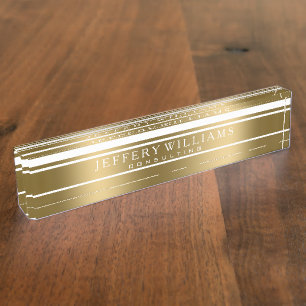 Random Gold And White Modern Stripes Nameplate