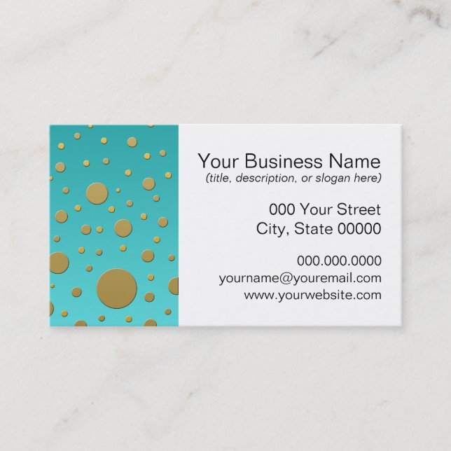 Random Gold Dots on Turquoise Modern Pattern Business Card (Front)