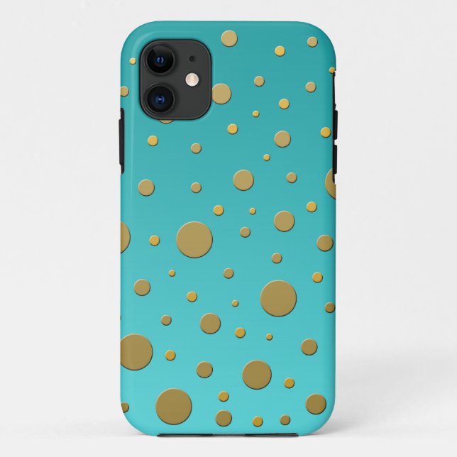 Random Gold Dots on Turquoise Modern Pattern Case-Mate iPhone Case (Back)