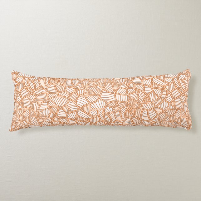 Random Leaf Mosaic Dark Orange Body Pillow (Front)