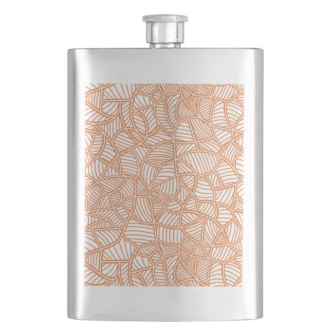 Random Leaf Mosaic Dark Orange Hip Flask (Front)