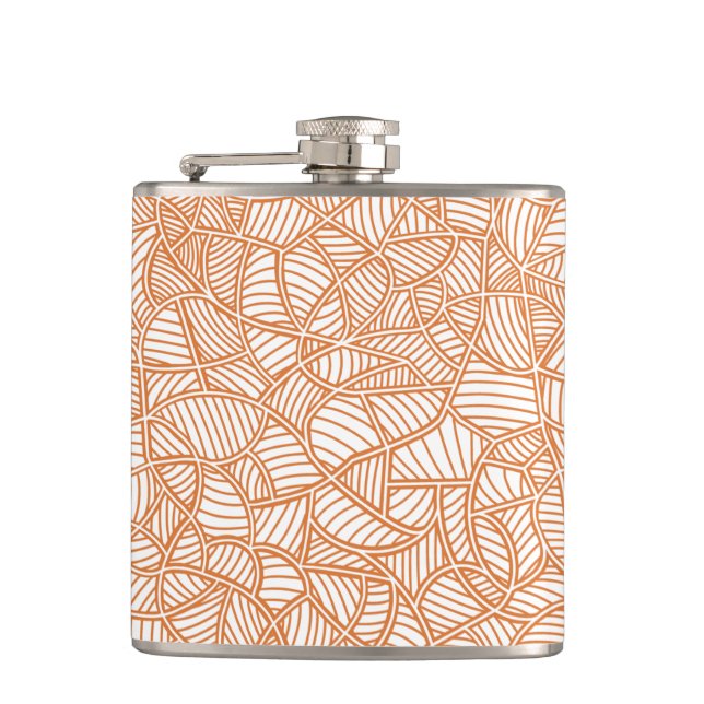 Random Leaf Mosaic Dark Orange Hip Flask (Front)