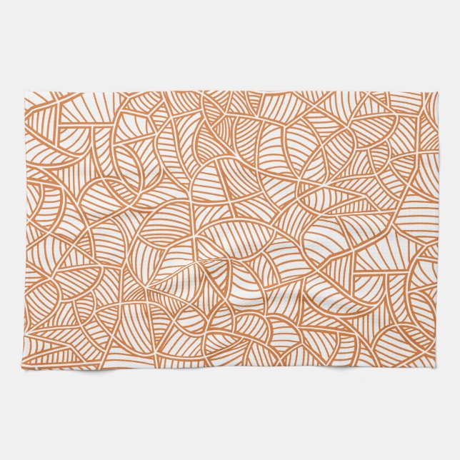 Random Leaf Mosaic Dark Orange Kitchen Towel (Horizontal)