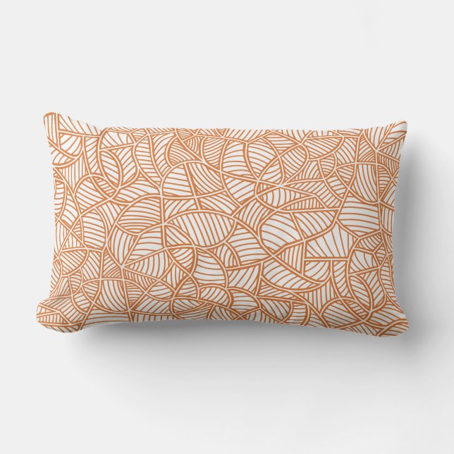 Random Leaf Mosaic Dark Orange Lumbar Pillow (Front)
