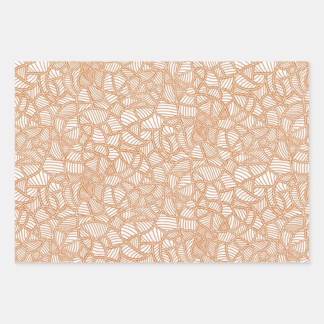 Random Leaf Mosaic Dark Orange Wrapping Paper Sheet (Front)