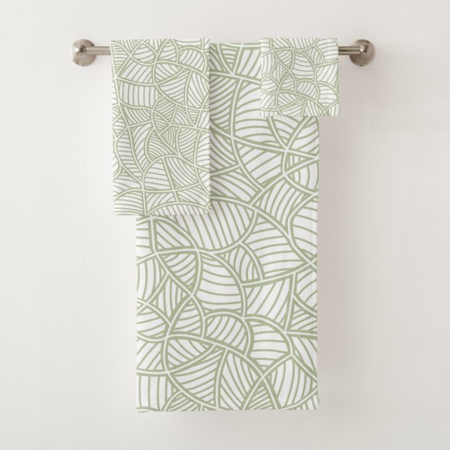 Random Leaf Mosaic Pale Green Bath Towel Set (Insitu)