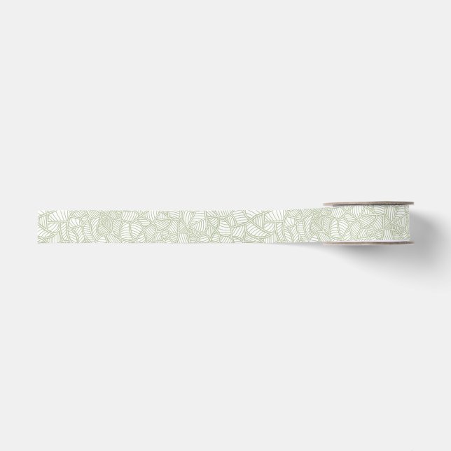 Random Leaf Mosaic Pale Green Grosgrain Ribbon (Front)