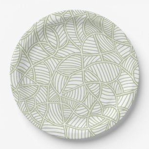 Random Leaf Mosaic Pale Green Paper Plate