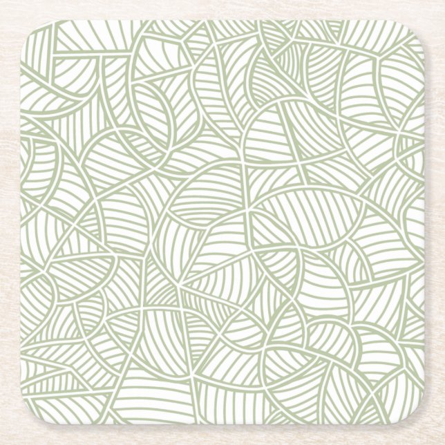 Random Leaf Mosaic Pale Green Square Paper Coaster (Front)