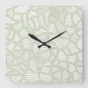 Random Leaf Mosaic Pale Green Square Wall Clock