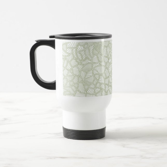 Random Leaf Mosaic Pale Green Travel Mug (Left)