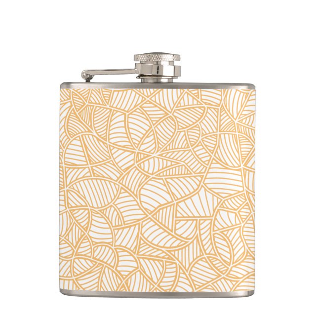 Random Leaf Mosaic Pale Orange Hip Flask (Front)