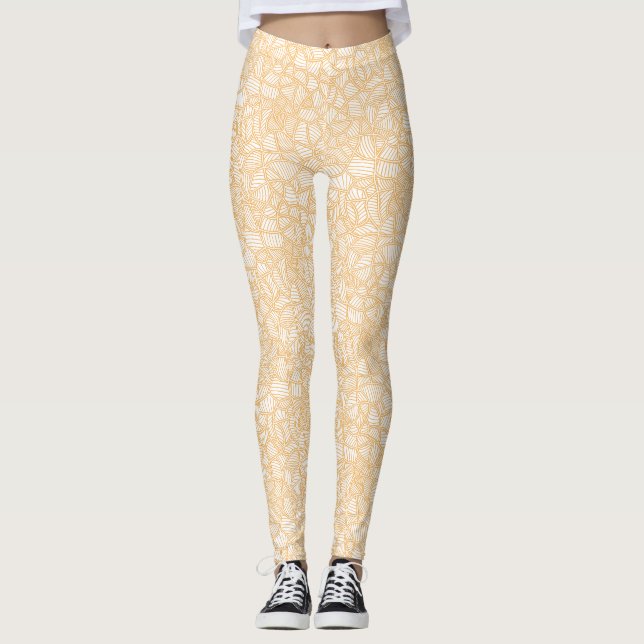 Random Leaf Mosaic Pale Orange Leggings (Front)